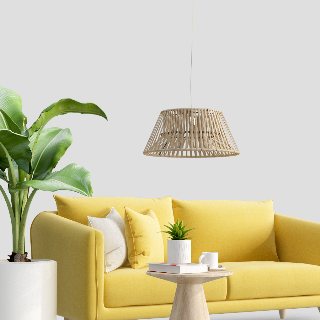 Sofá amarillo con Lámpra